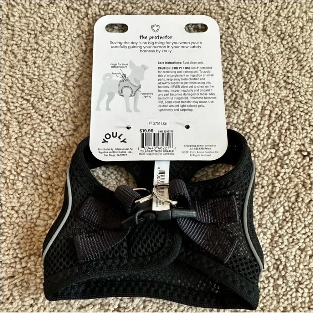 YOULY Black Reflective Mesh Dog Harness, XX-Small/X-Small